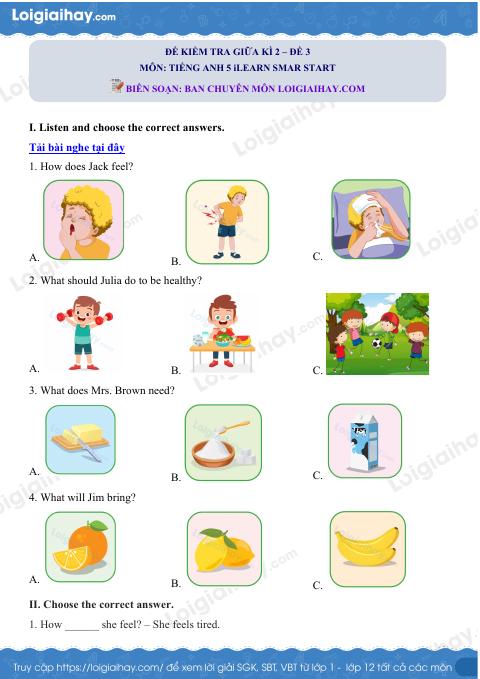 Đề thi giữa kì 2 Tiếng Anh 5 iLearn Smart Start - Đề số 3